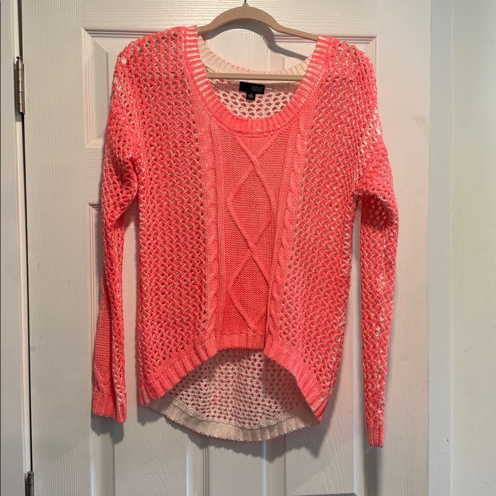 Bright coral knit sweater Medium